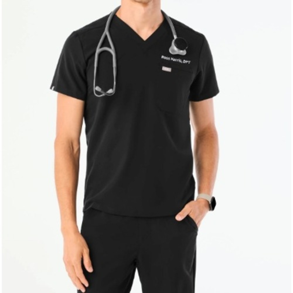 FIGS Leon Scrub Top Mens M Black V-Neck Technical Collection FM1500 Medical Work